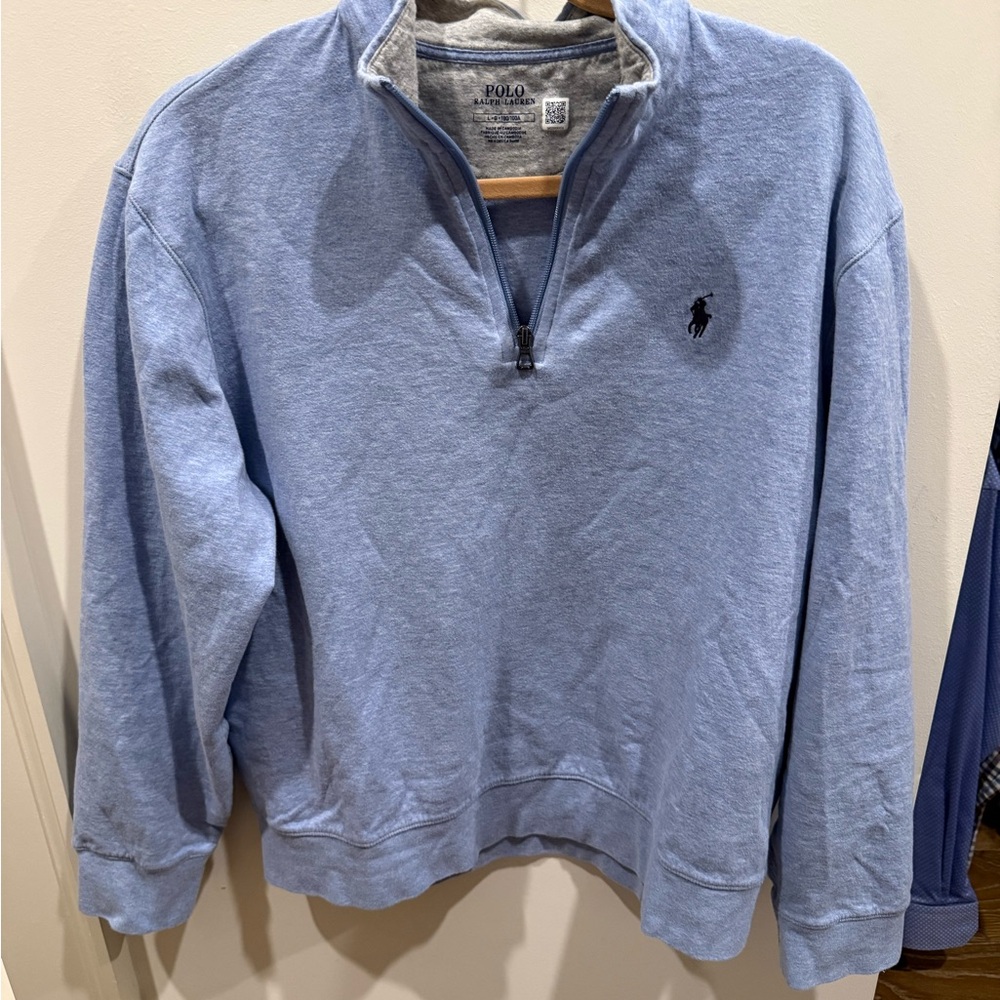 Polo by Ralph Lauren Men's Light Blue 1/4 Zip Sweater